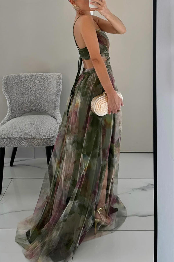 Giselle - Vestido longo de Mulher com estampa floral encantadora