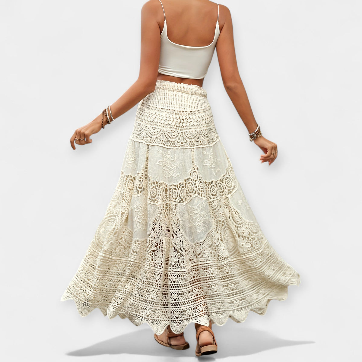 Saia midi com renda