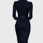 Mandarin - Vestido Preto Refinado com Cinto e Gola