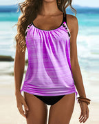 Joana - Tankini Liso com Padrão de Leopardo