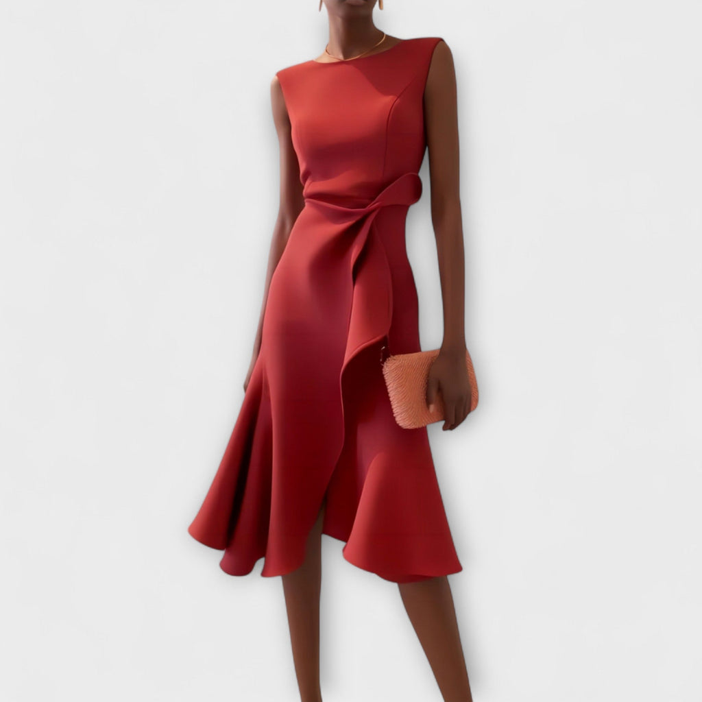 Juliette – Vestido midi assimétrico drapeado