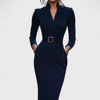 Mandarin - Vestido Preto Refinado com Cinto e Gola