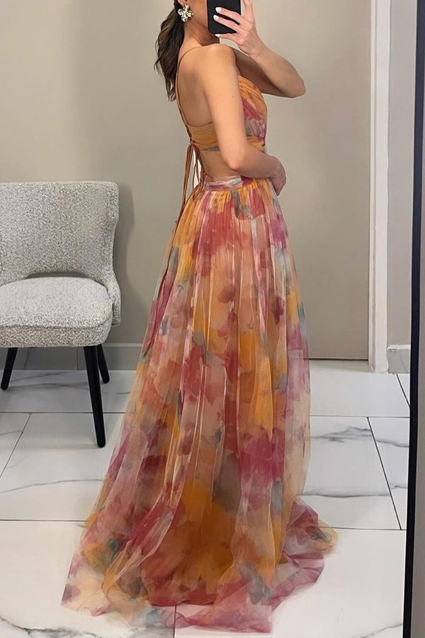 Giselle - Vestido longo de Mulher com estampa floral encantadora