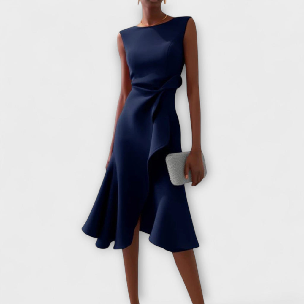 Juliette – Vestido midi assimétrico drapeado