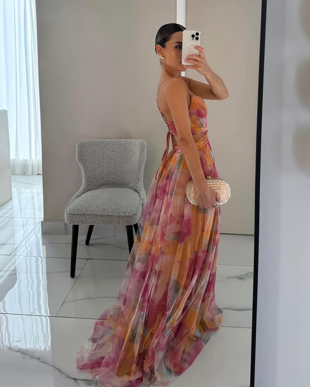 Giselle - Vestido longo de Mulher com estampa floral encantadora