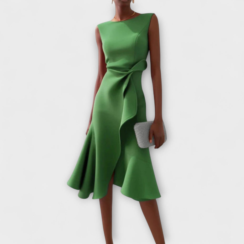 Juliette – Vestido midi assimétrico drapeado