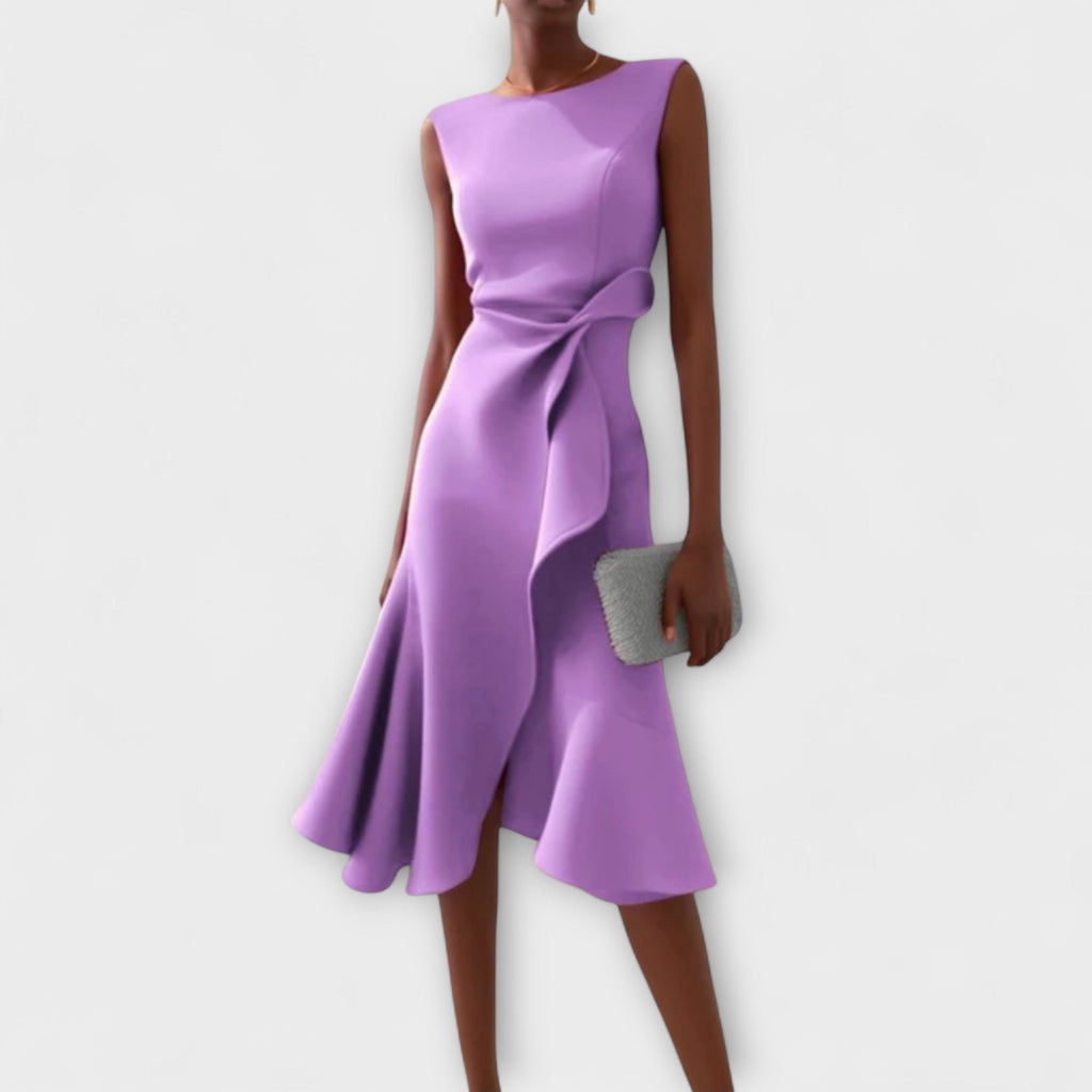Juliette – Vestido midi assimétrico drapeado