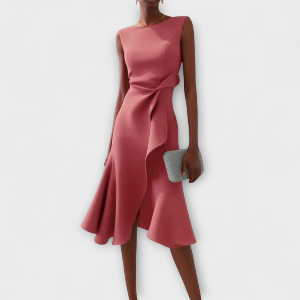 Juliette – Vestido midi assimétrico drapeado