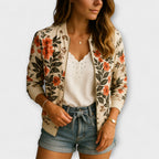 Andreia - Casaco bomber elegante com padrão floral