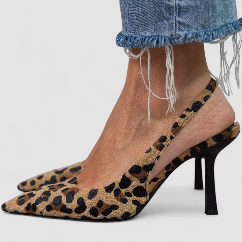 Liorina - Escarpins cáqui com estampado de leopardo e biqueira pontiaguda