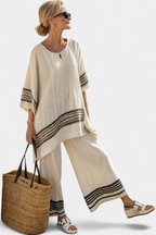 Mirthe | Conjunto arejado de duas peças com listras e caimento oversized