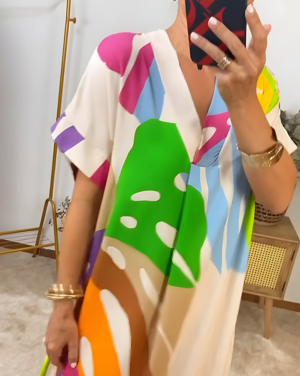 Roos™ | Vestido casual com estampa de folhas coloridas