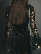 Lunori™ | Vestido mini em veludo e renda Luna