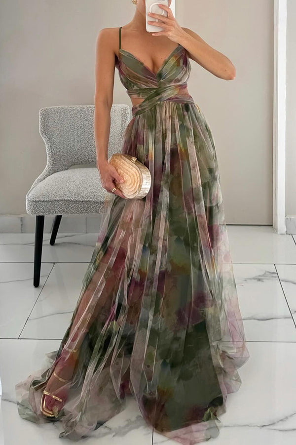 Giselle - Vestido longo de Mulher com estampa floral encantadora
