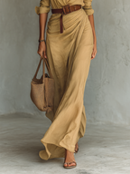 Vestido longo longo com gola de lapela e cinto inclusos