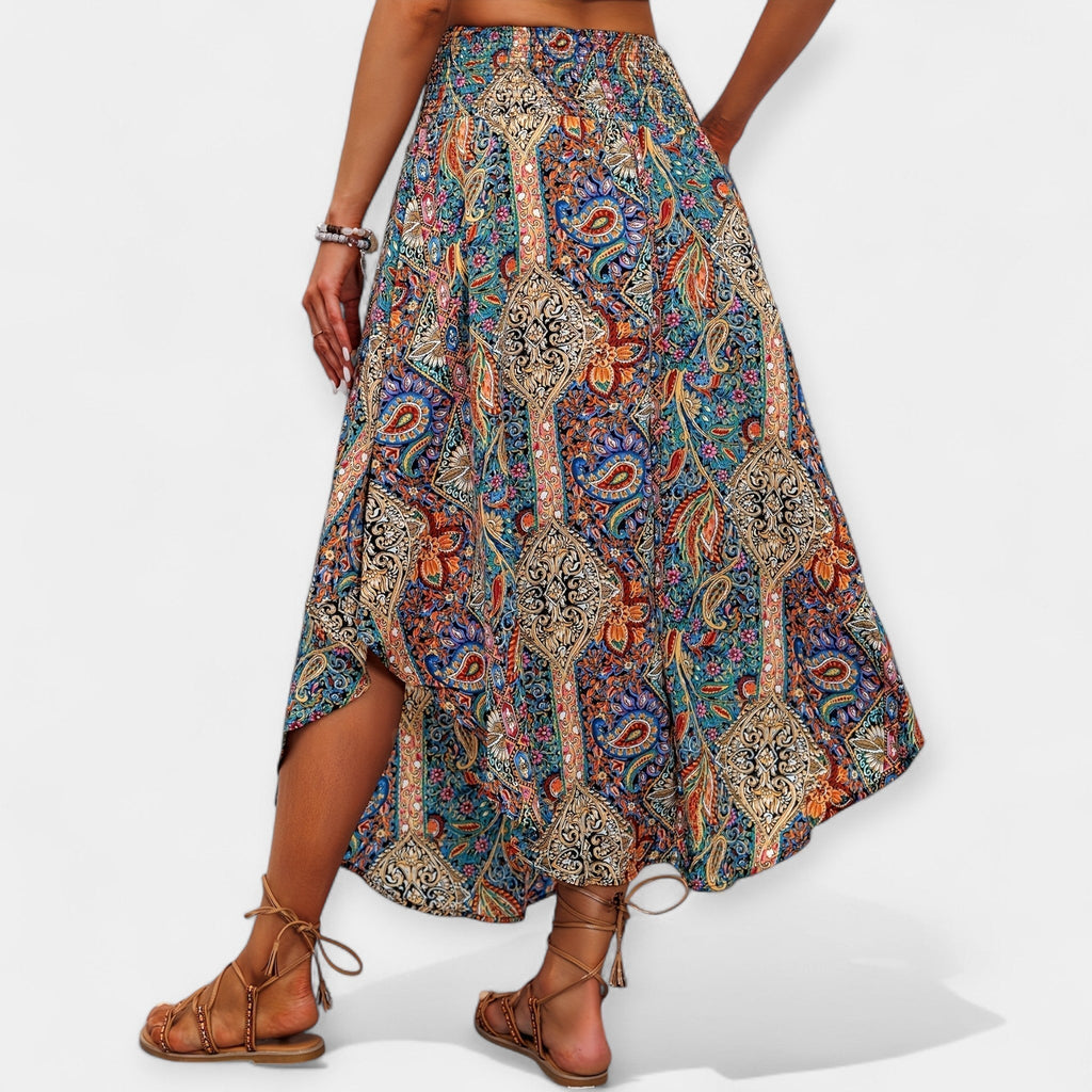 Saia Floral Midi de Cintura Alta