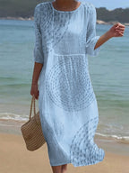 Carla - Vestido casual com gola redonda e mangas médias e estampa floral