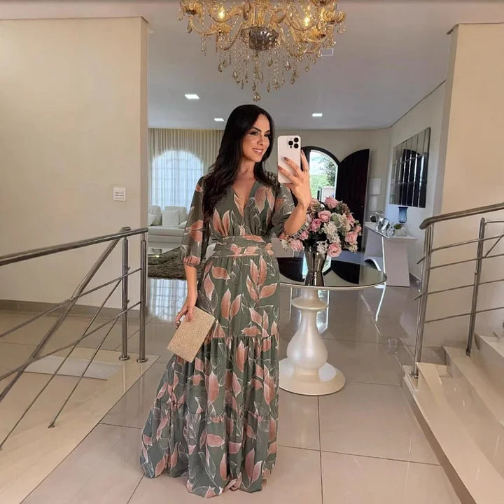 CLAUDIA | Vestido longo floral com caimento confortável para dias elegantes