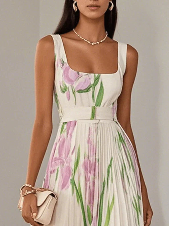 Nina - Vestido longo de Mulher plissado floral