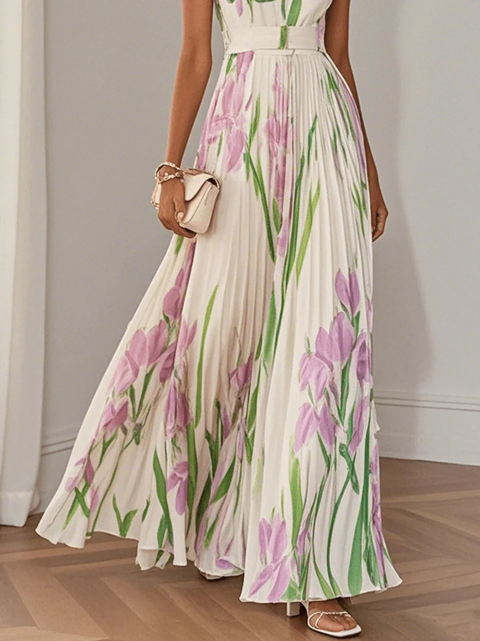 Nina - Vestido longo de Mulher plissado floral
