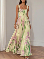 Nina - Vestido longo de Mulher plissado floral