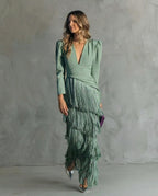 Clara · Vestido elegante de Mulher com mangas de franjas