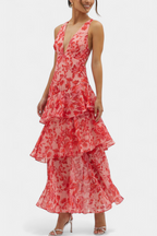 Domenica - Vestido de chiffon com decote em V e camadas fluidas