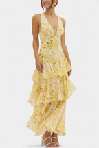 Domenica - Vestido de chiffon com decote em V e camadas fluidas