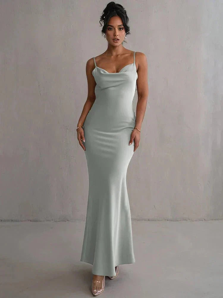 Nina™ | Vestido de festa luxuoso em seda com babados