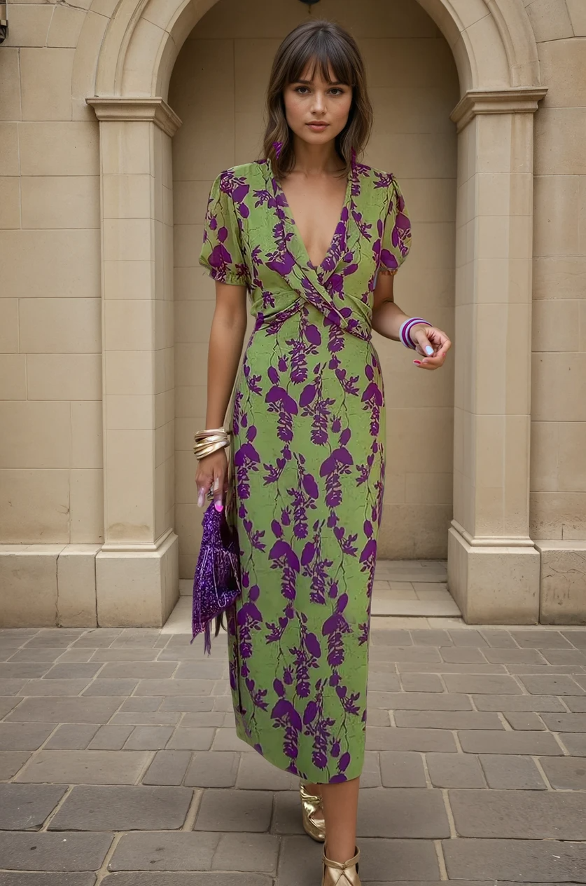 Sofia | Vestido Midi com Estampado Floral e Manga Curta