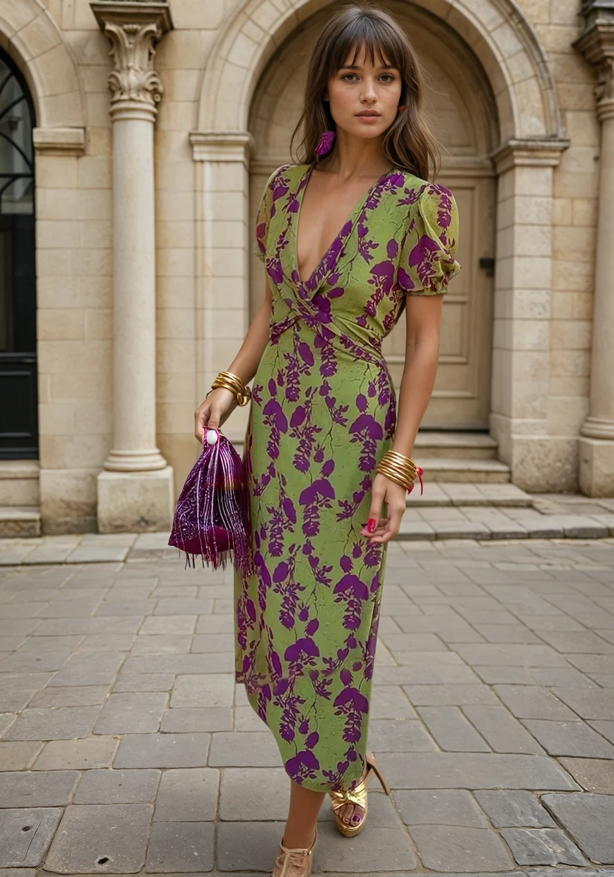 Sofia | Vestido Midi com Estampado Floral e Manga Curta