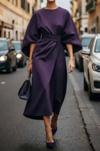 Margaret - Vestido de Mulher elegante com mangas lanterna e cinto